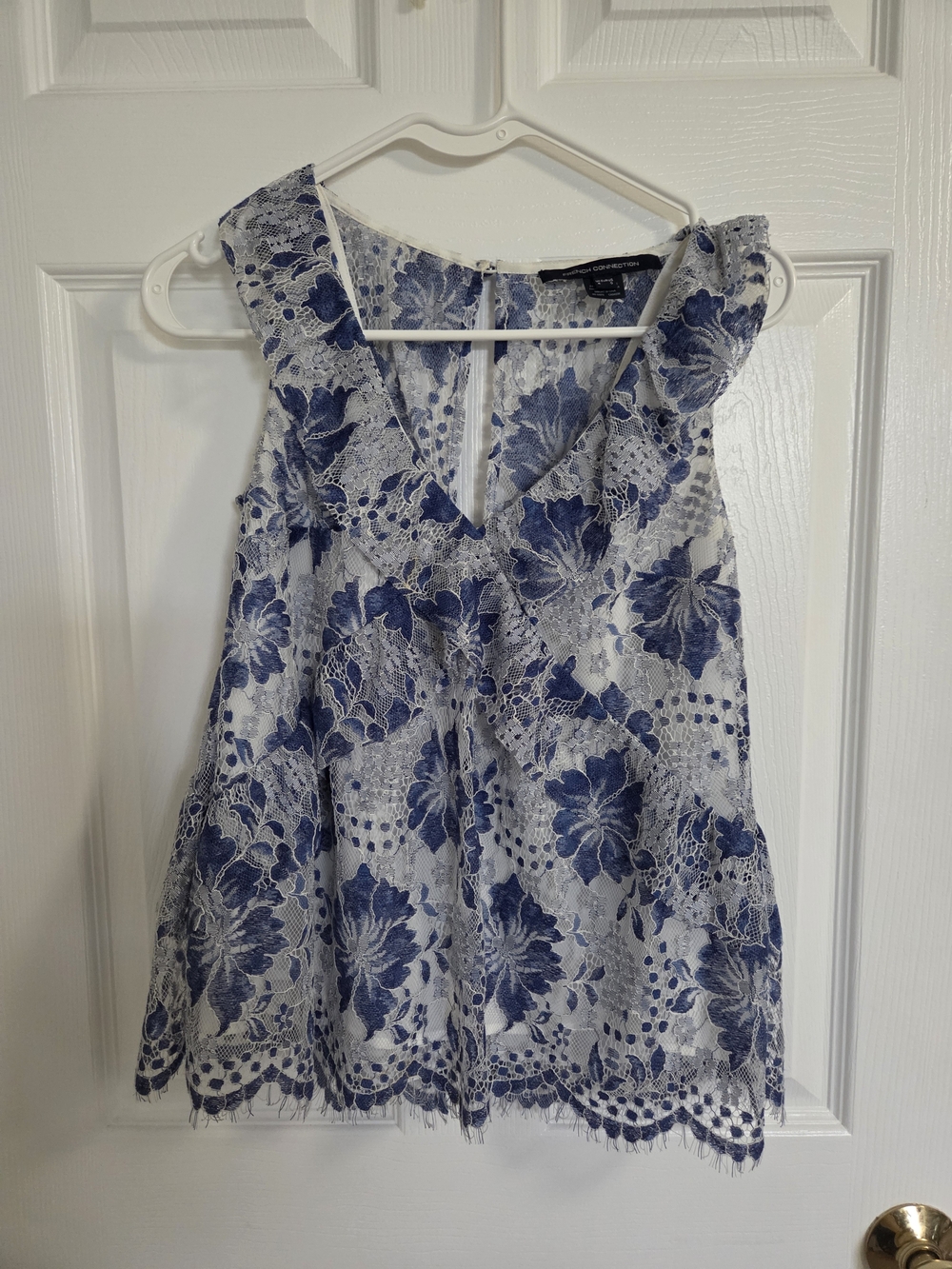 French Connection White and Blue Floral Lace Tank